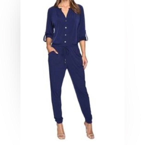 Michael Kors Pants - Michael Kors Navy Blue Jumpsuit Gold Buttons